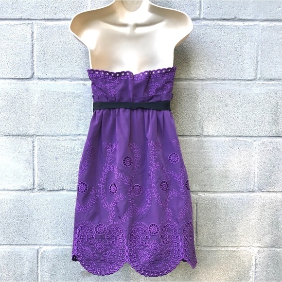 MINUET Purple Violet New With Tag Strapless Eyelet Party Dress Size Small NWT - Picture 6 of 16